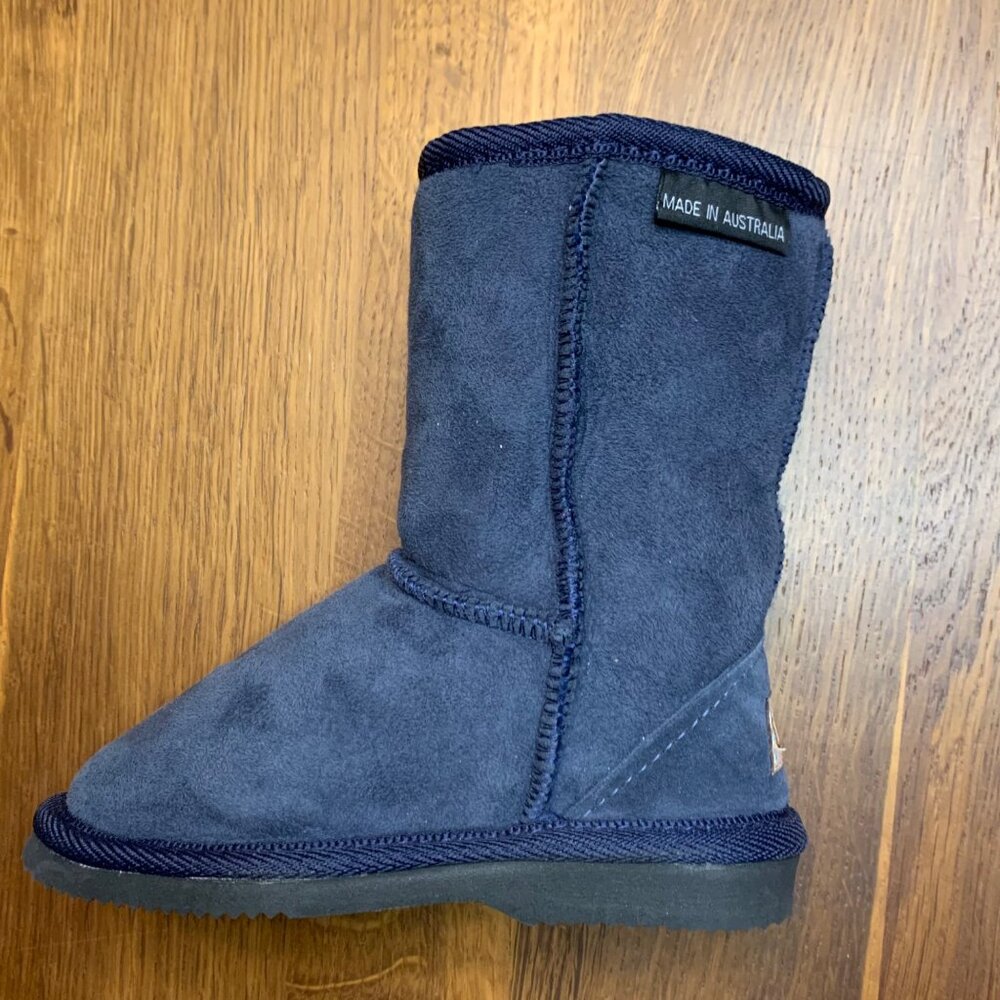 UGG Australian Made Sheepskin Boots Kids 7 Navy Blue Shearling Toddler Boot NEW - Picture 3 of 11